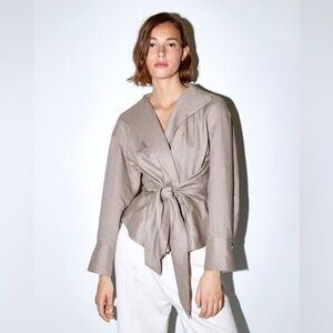 Zara Belted Linen Blouse
